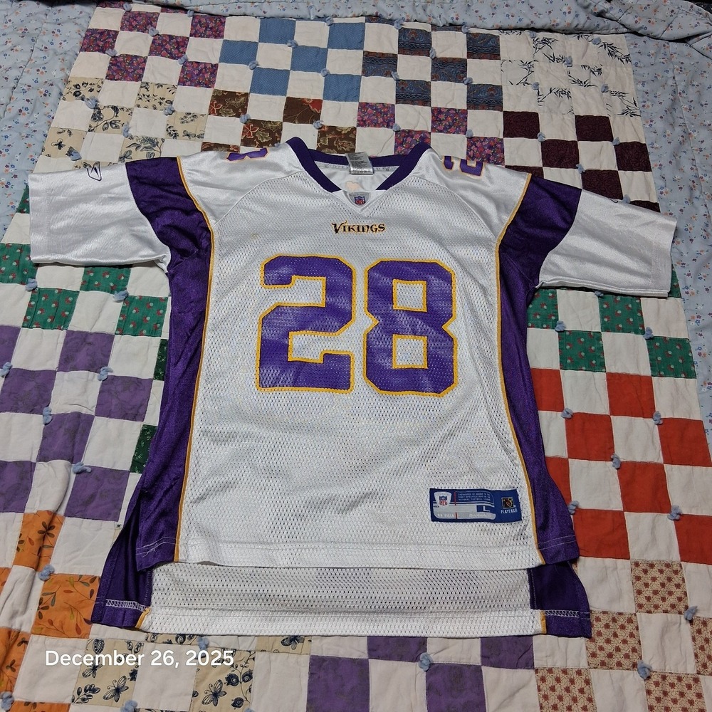 Reebok NFL Minnesota Vikings Adrian Peterson 28 Youth Large Jersey White Purple
